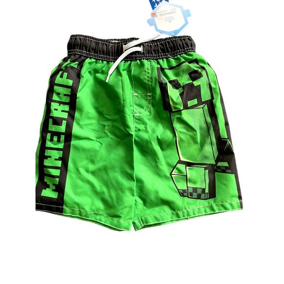 MINECRAFT, BOYS SIZE 4, SWIM TRUNKS, GREEN WITH GRAPHICS - Picture 1 of 4